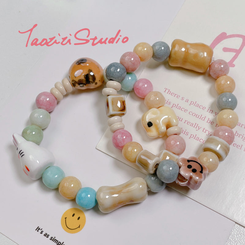 Wholesale 30pcs Autumn/Winter Milk Tea Color Ceramic Cute Carrot Bear Cube Beads